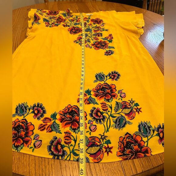 NWOT C.1946 Cato Yellow and Colorful Floral Flouncy Sleeve Knee Smock Dress - Picture 8 of 14